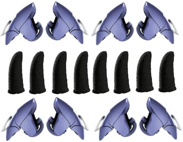 FKU Blue Shark L1 R1 Triggers + 4 Pair Gaming Finger Sleeves | PUBG/BGMI