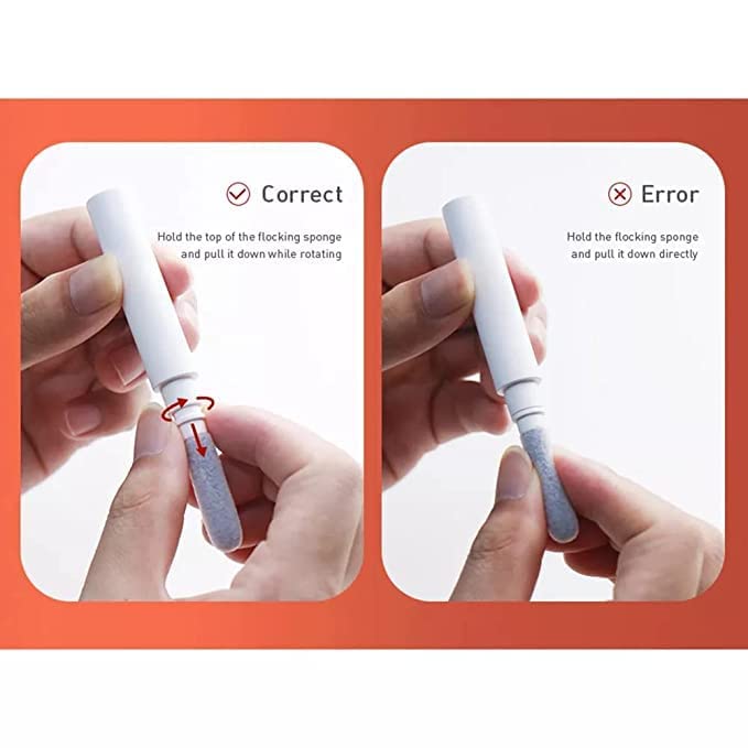 Correct and incorrect methods of using a flocking sponge demonstrated with hands.
