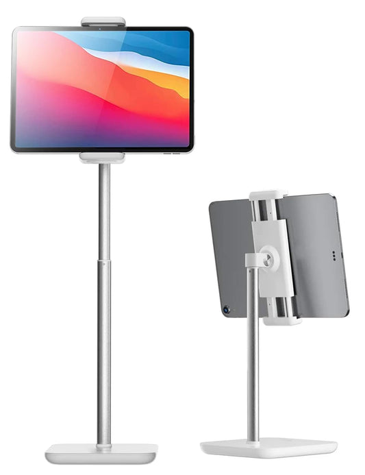 durReey iPad Stand Height Adjustable Tablet Stand for Table with 360 Degree Rotation Heavy Duty Aluminum Tablet Stand for iPad Pro Air Mini Samsung Lenovo Tab Xiaomi Pad and Cellphone,White