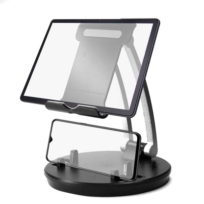 durReey Adjustable Desktop Tablet Stand 2 in 1 Mobile Phone & Tablet Holder Sturdy & Heavy Metal Base with Cable Organizer Clips for Tab, Tablet & Smartphone