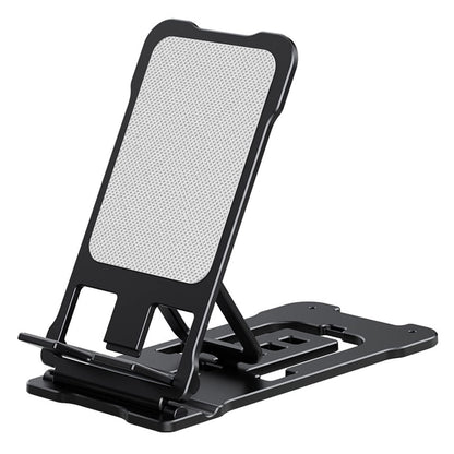 durReey Metallic Cell Phone Stand, Fully Foldable, Height and Angle Adjustable Desktop Phone Holder (Black)