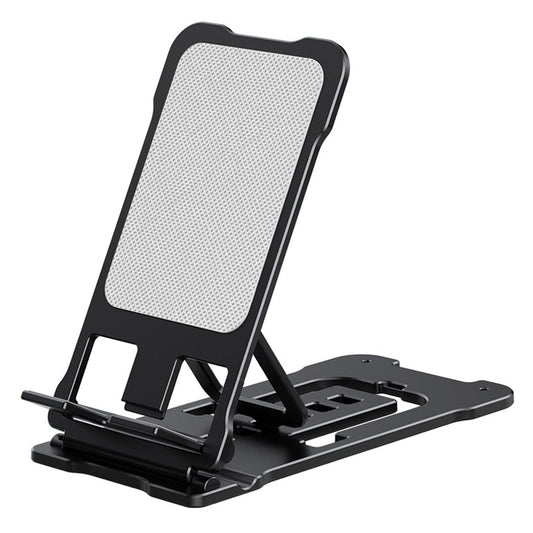 durReey Metallic Cell Phone Stand, Fully Foldable, Height and Angle Adjustable Desktop Phone Holder (Black)
