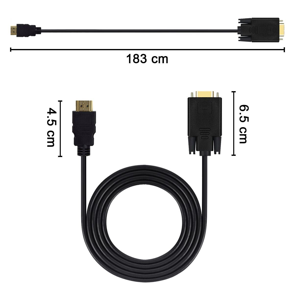 HDMI to VGA Cable, Gold-Plated HDMI Male to VGA Male 1080p Video Converter Cable