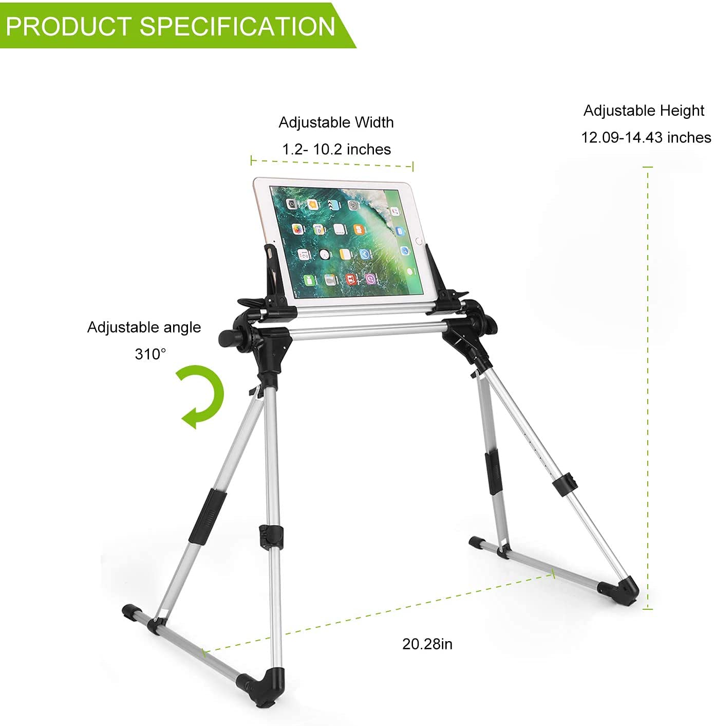 Tablet Holder, 360 Adjustable Phone/Tablet Stand with Steel Arm