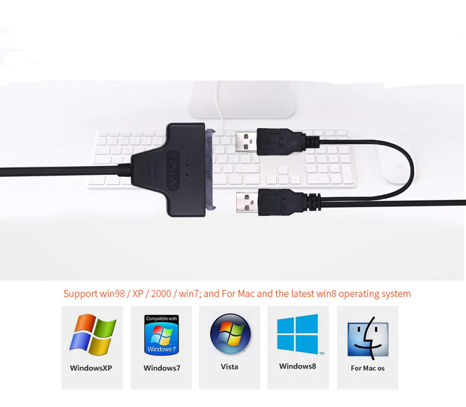 USB 2.0 to SATA Adapter for 2.5" HDD/SSD - 7+15 Pin Cable
