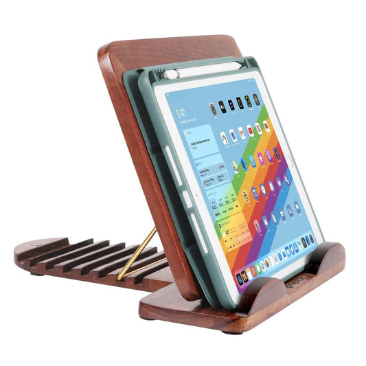 durReey Ergonomic iPad Tablet Stand MacBook Stand for Desk Table| iPad Air Pro 10.1”-13.3” inch MacBook HP Dell Notebook| 8” Adjustable Height Ventilated Sturdy Lightweight (Wooden-Walnut)
