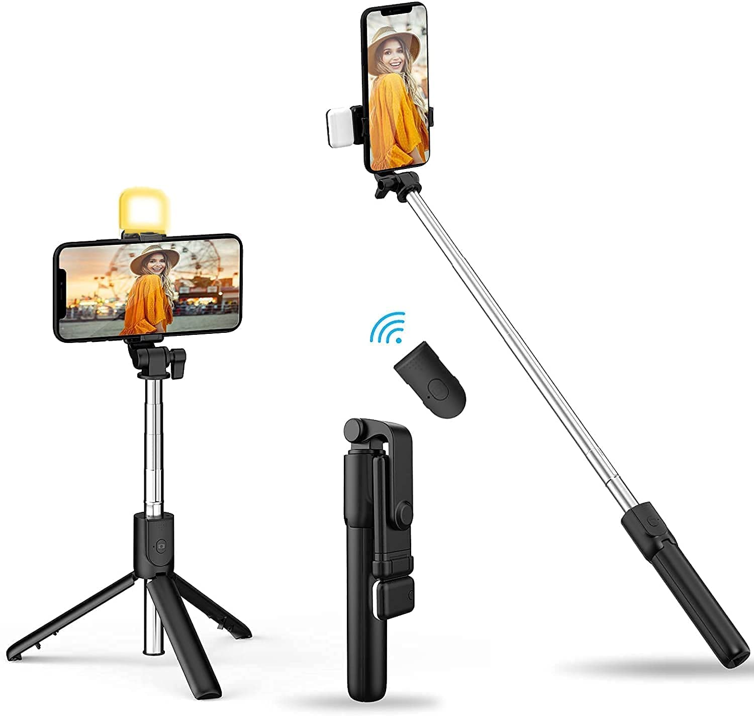 Selfie Stick with Flash Light for iPhone Samsung Phone Portable Remote Control