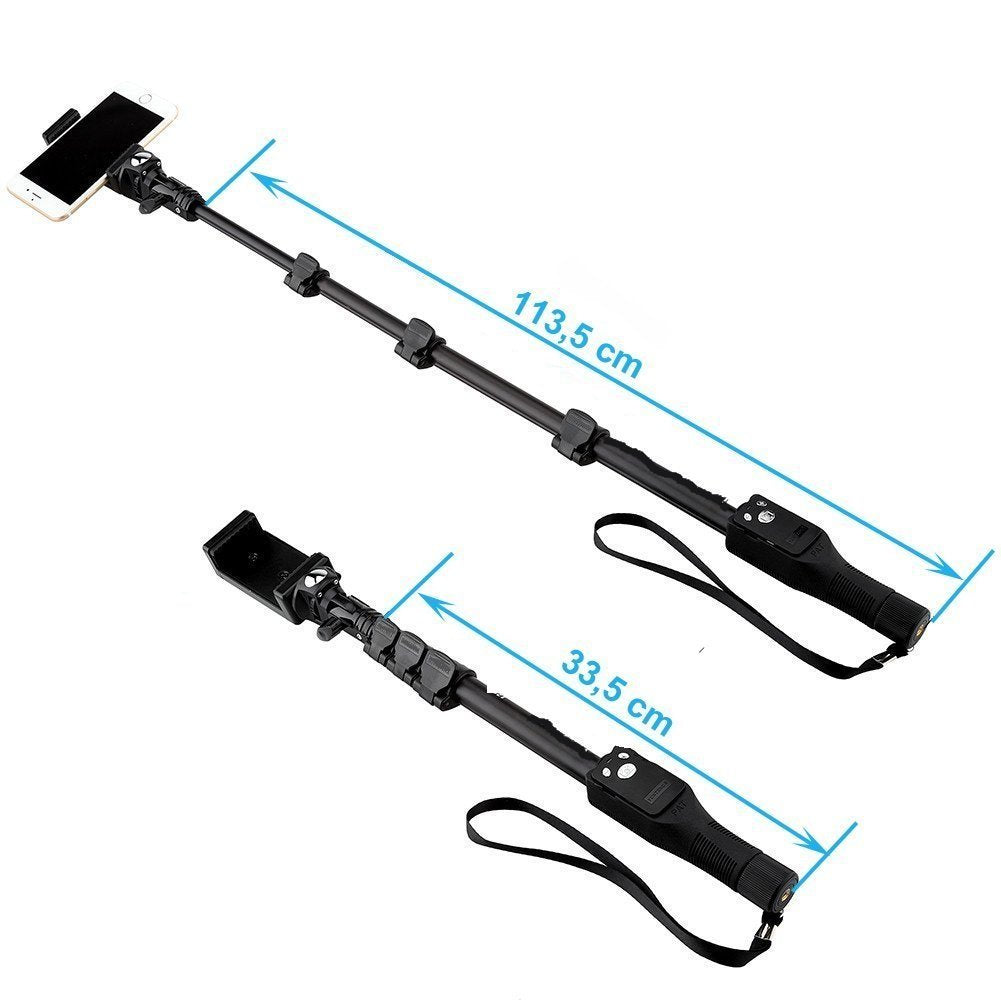 durReey Selfie Stick with Bluetooth Remote, Extendable Up to 113.5 CM, Black