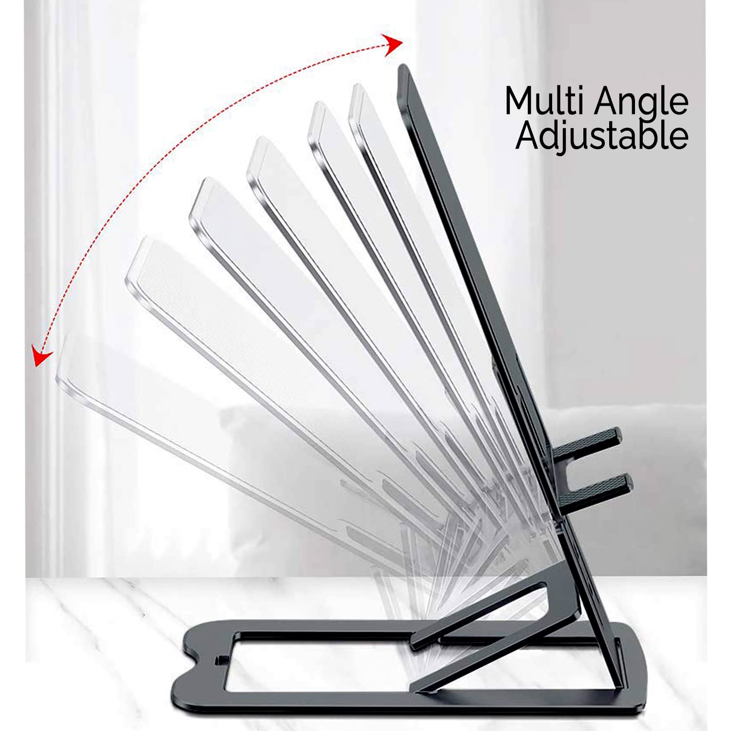 Metallic, Fully Foldable, Height and Angle Adjustable Desktop Stand
