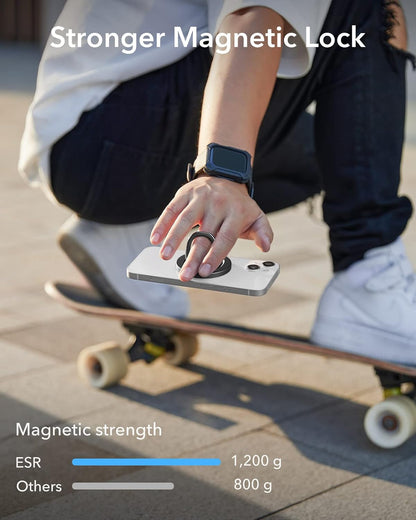 durReey HaloLock Magnetic Phone Ring Grip, Compatible with MagSafe Phone Ring Stand, Phone Grip Compatible with iPhone 15/14/13/12 Series, Adjustable Tabletop Kickstand, Black