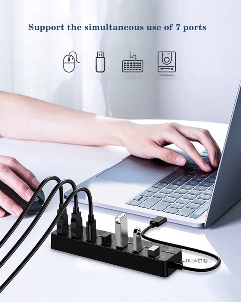 7 Ports 3.0 USB HUB 5 Gbps LED Indication, durReey