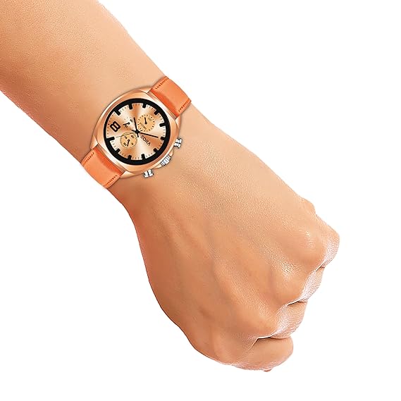 EORA Exclusive Le Leather Analog Watch for Men-Stylish Timepiece with Fox Leather Copper Orange Belt