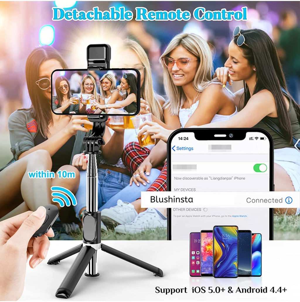 Selfie Stick with Flash Light for iPhone Samsung Phone Portable Remote Control