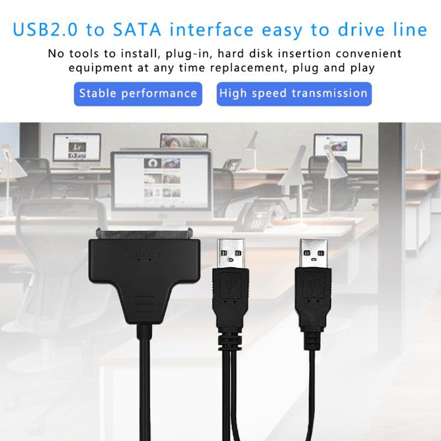 USB 2.0 to SATA Adapter for 2.5" HDD/SSD - 7+15 Pin Cable
