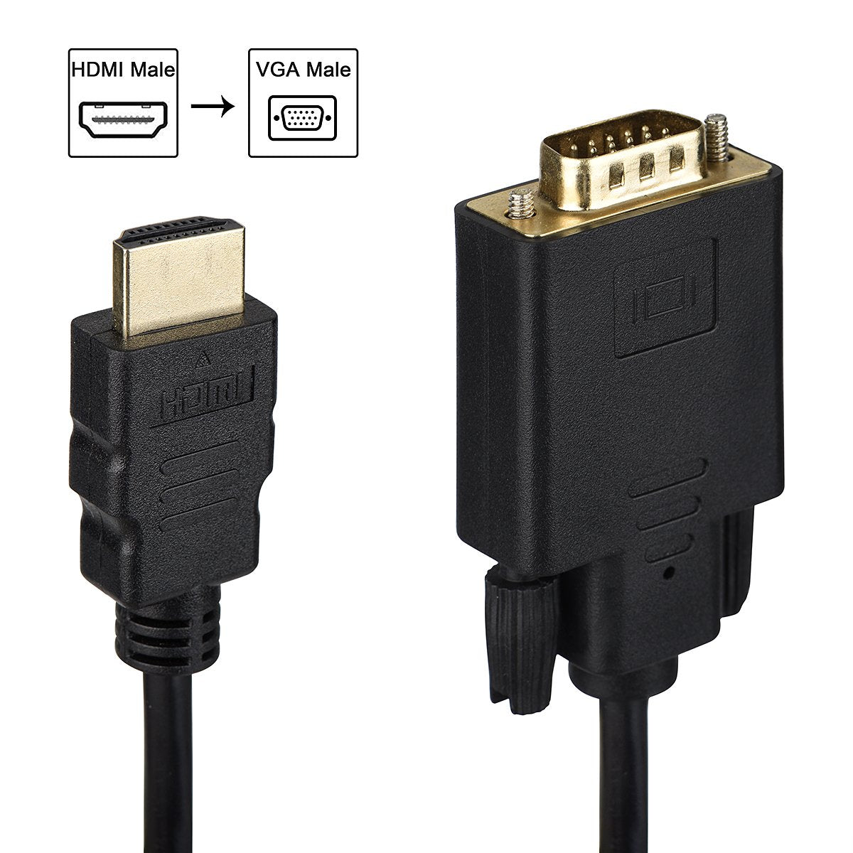 HDMI to VGA Cable, Gold-Plated HDMI Male to VGA Male 1080p Video Converter Cable