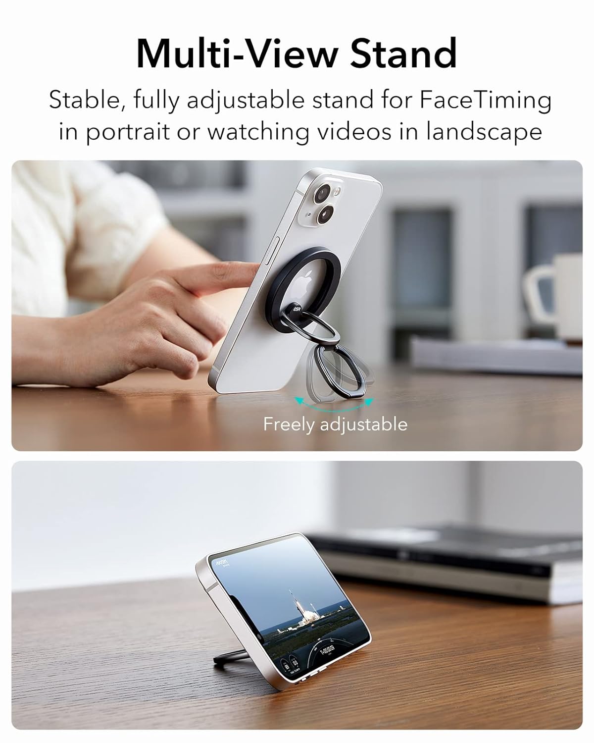durReey HaloLock Magnetic Phone Ring Grip, Compatible with MagSafe Phone Ring Stand, Phone Grip Compatible with iPhone 15/14/13/12 Series, Adjustable Tabletop Kickstand, Black