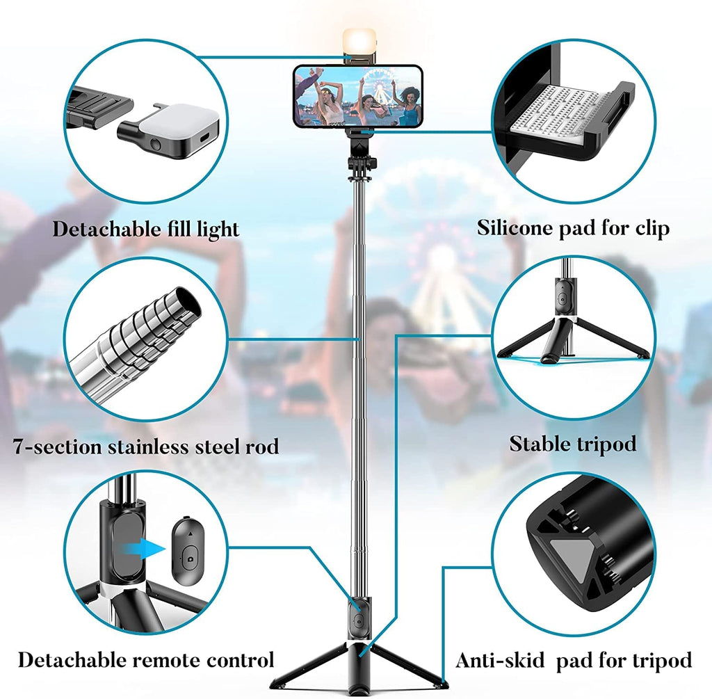 Selfie Stick with Flash Light for iPhone Samsung Phone Portable Remote Control