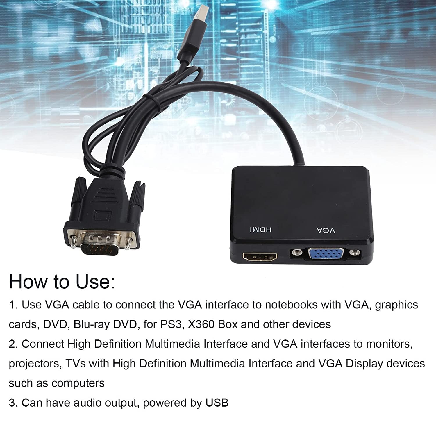 1080p VGA to HDMI Converter with Audio & USB Power - Connect Old PC to New TV / Monitor