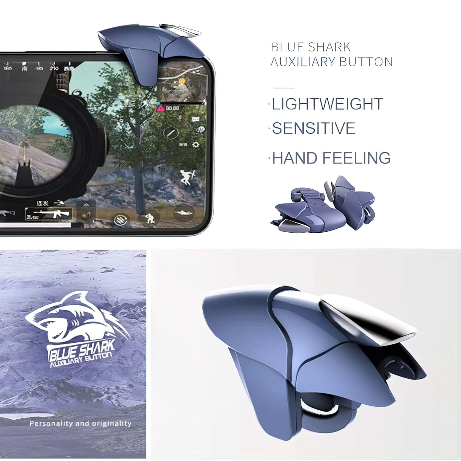 FKU Blue Shark 4-Finger Mobile Gaming Triggers for PUBG