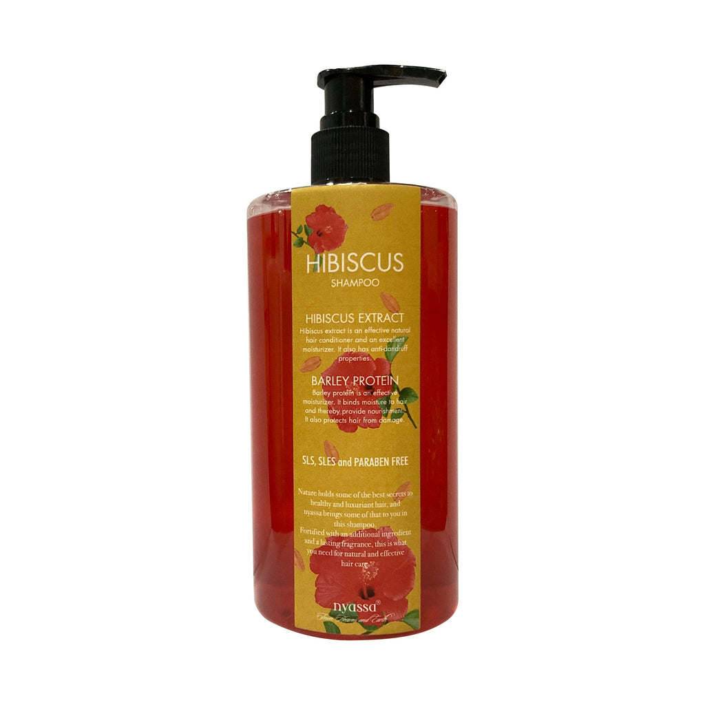 Hibiscus Shampoo Fortified with Hibiscus extract and Barley protein.