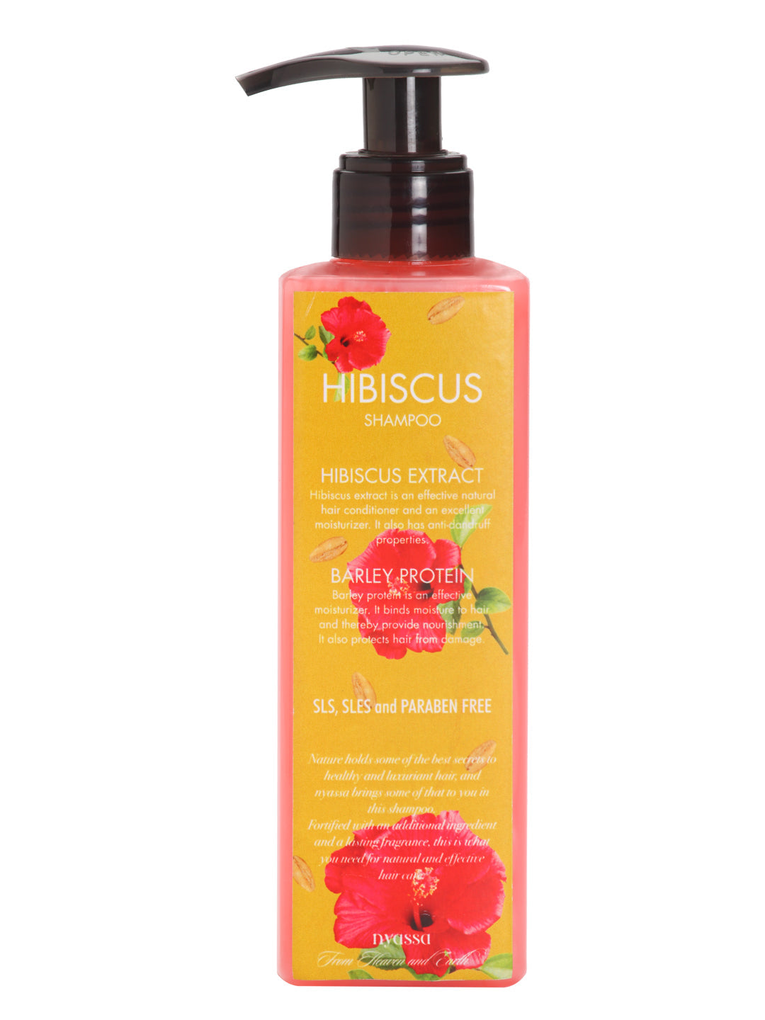 Hibiscus Shampoo Fortified with Hibiscus extract and Barley protein.