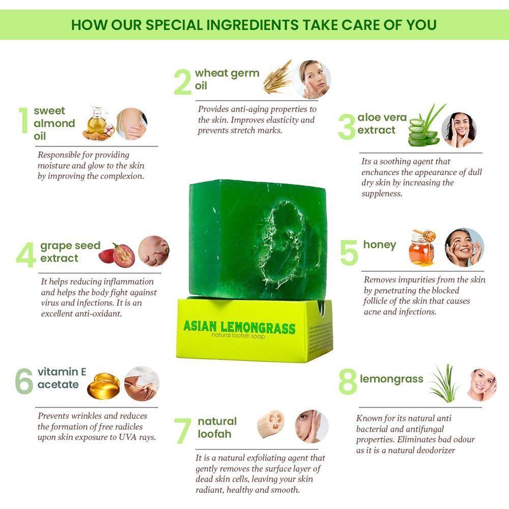 Asian Lemongrass Handmade Loofah Soap 150 gm - Nyassa