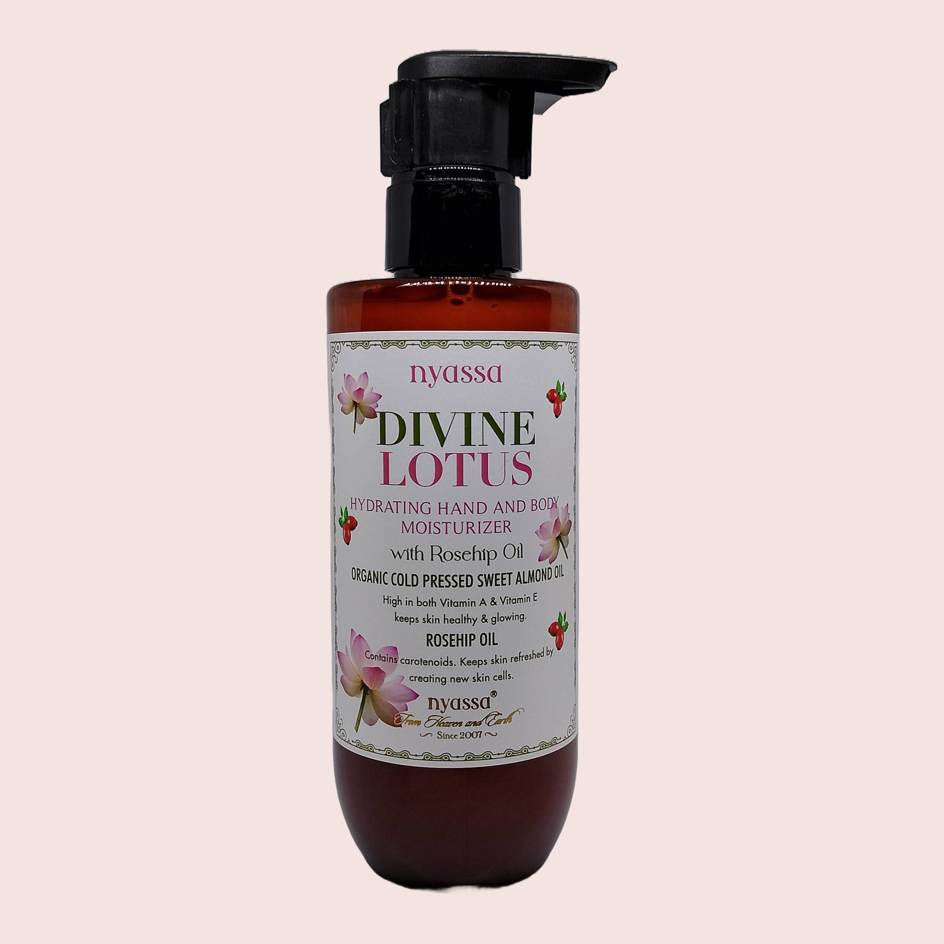 Nyassa Divine Lotus  Hand and Body Moisturizer with Rosehip Oil & Organic Sweet Almond Oil 200ml