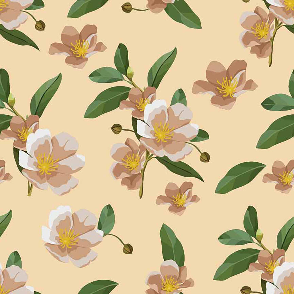 The Floral Wallpaper - Warm Neutral Floral Seamless Pattern - Elegant Bloom & Leaf Design
