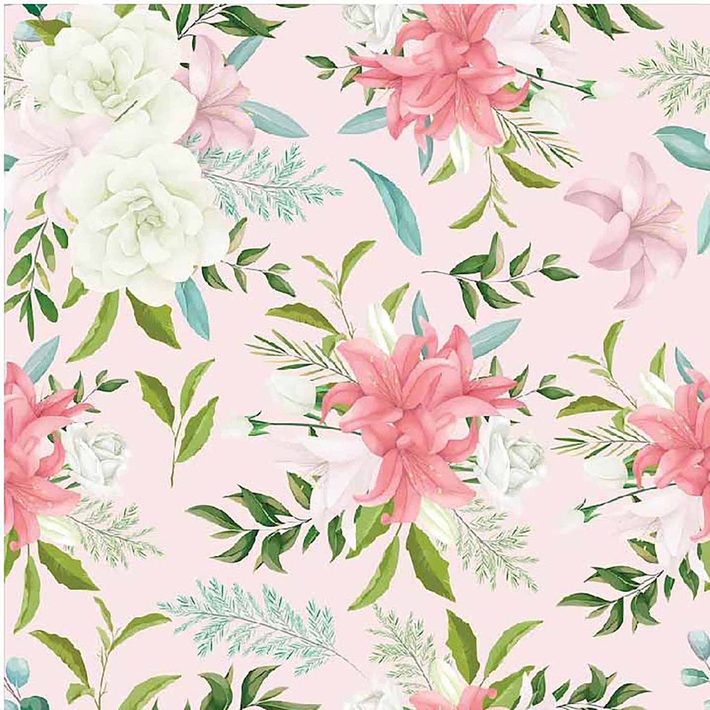 The Floral Wallpaper - Elegant Pink & Green Floral Seamless Pattern - Hand-drawn Roses, Lilies & Foliage.