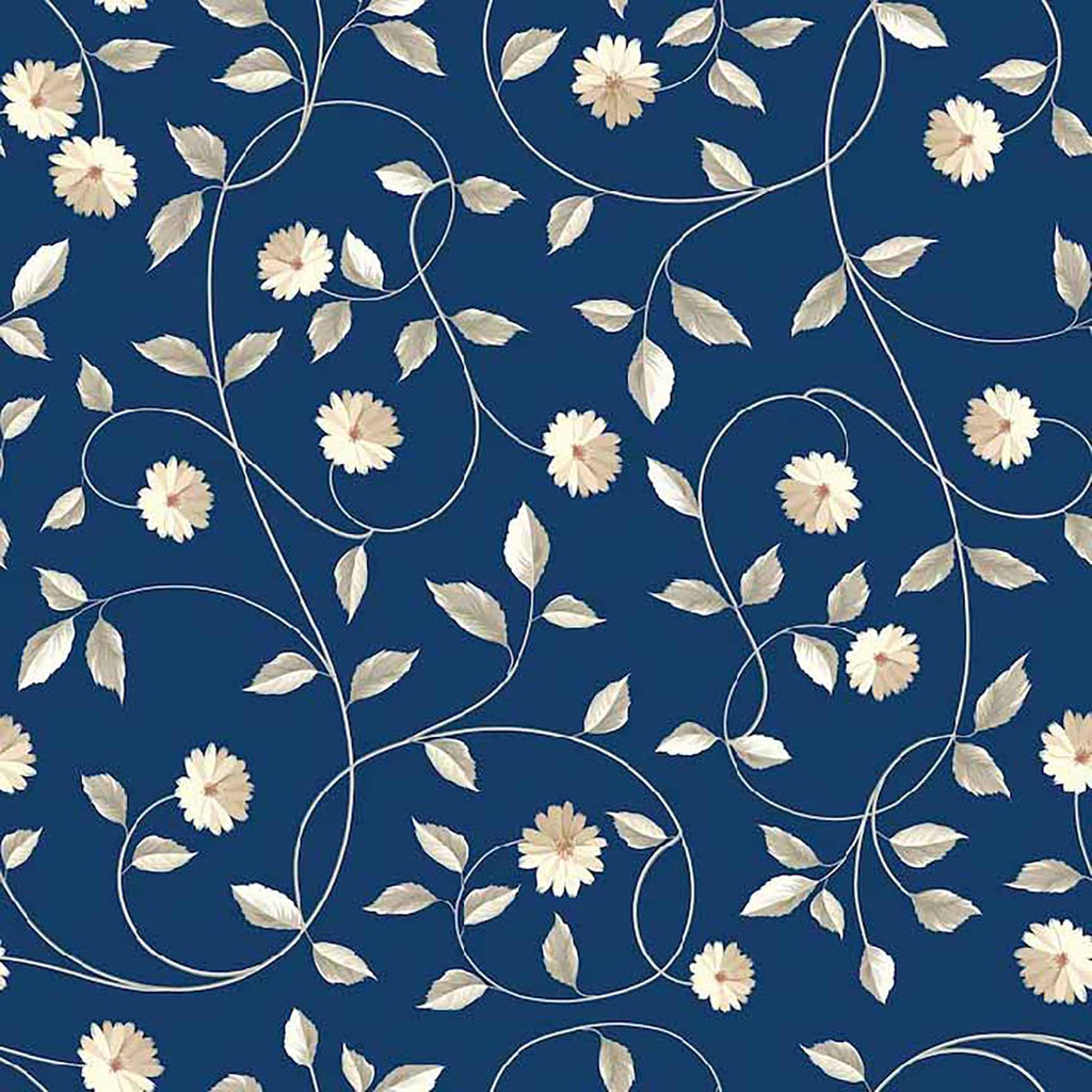 The Floral Wallpaper - Blue & Beige Vine Floral Seamless Pattern - Elegant Botanical Wallpaper