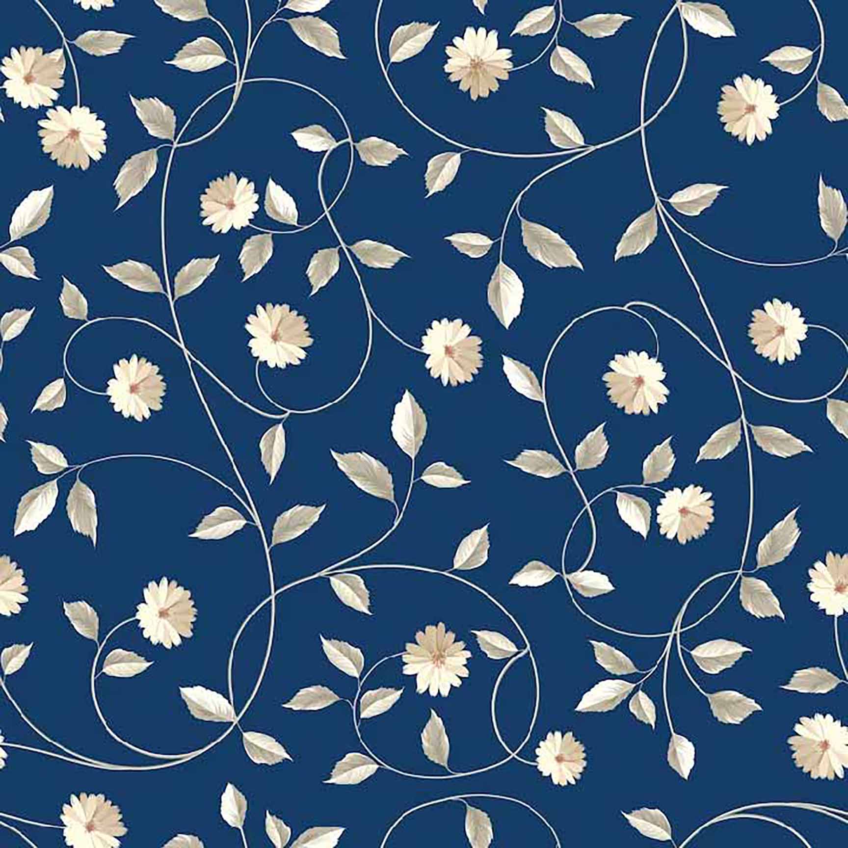 The Floral Wallpaper - Blue & Beige Vine Floral Seamless Pattern - Elegant Botanical Wallpaper