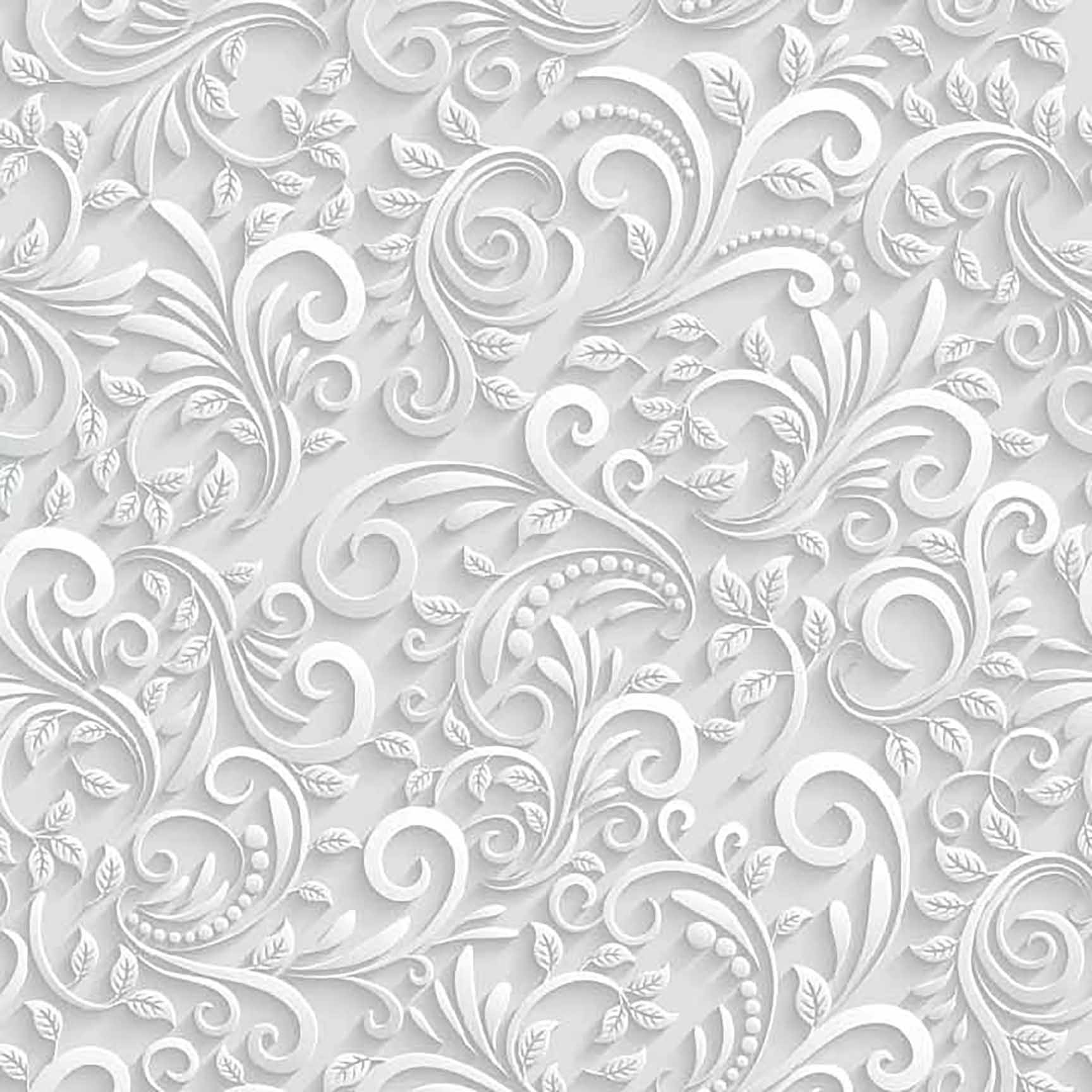 The Floral Wallpaper - White 3D Floral Swirl Seamless Pattern - Elegant Embossed Botanical Design