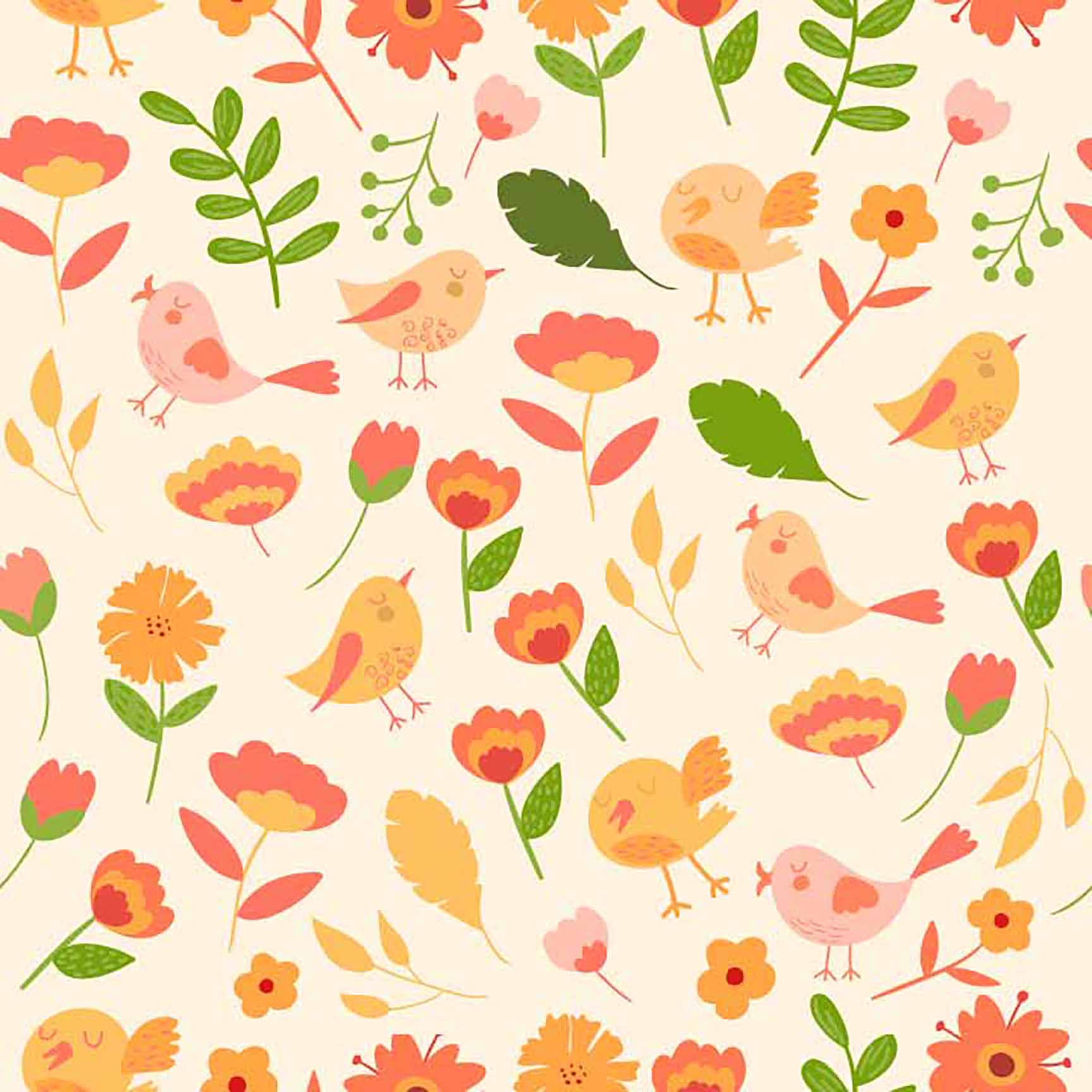 The Floral Wallpaper - Cute Spring Bird & Floral Seamless Pattern - Whimsical Nature Design