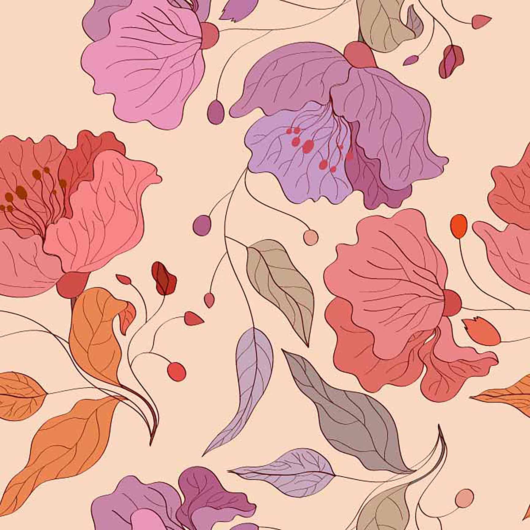 The Floral Wallpaper - Floral Pattern With Soft Muted Color Palette