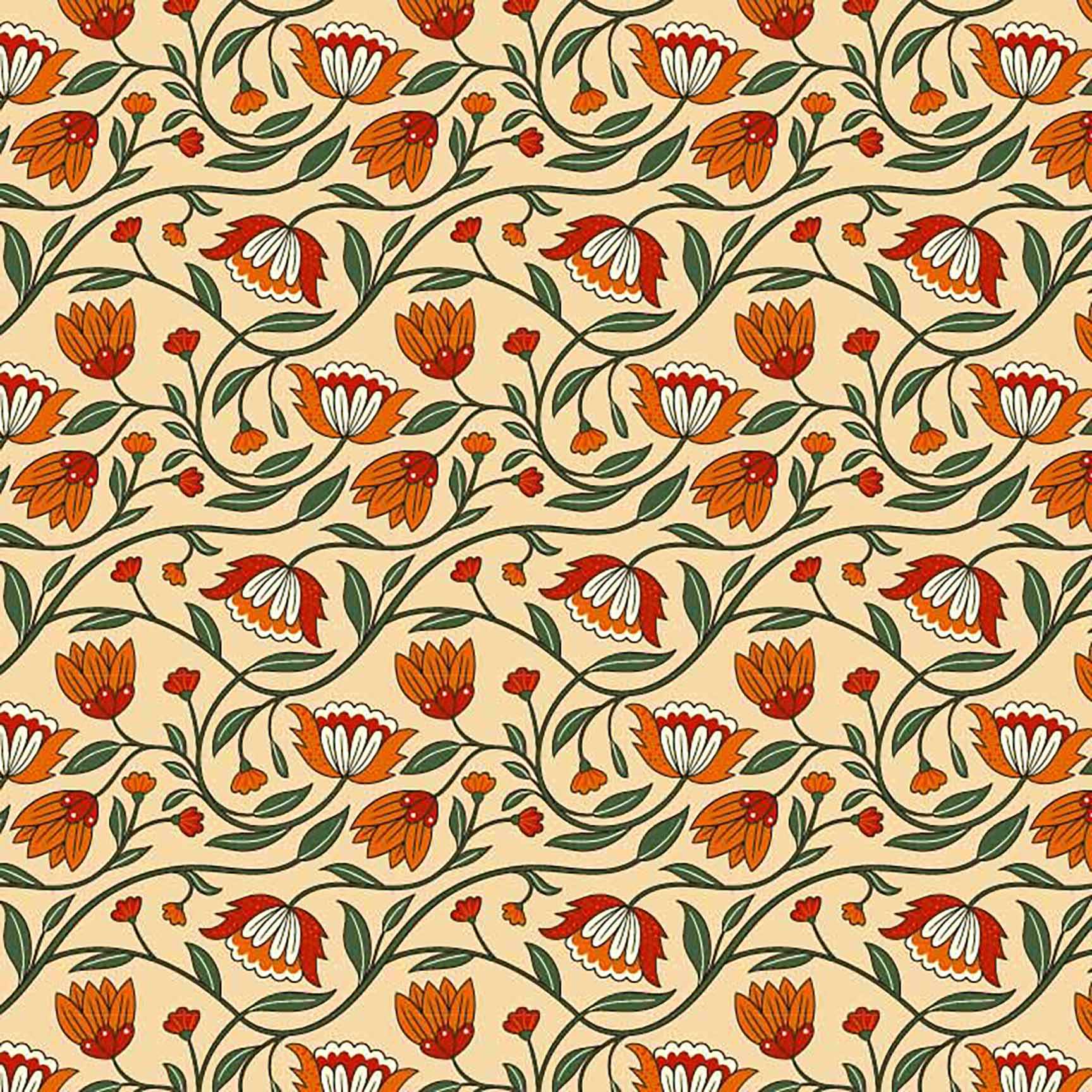 The Floral Wallpaper - Ornate Persian Floral Seamless Pattern - Hand-drawn Traditional Botanical Design