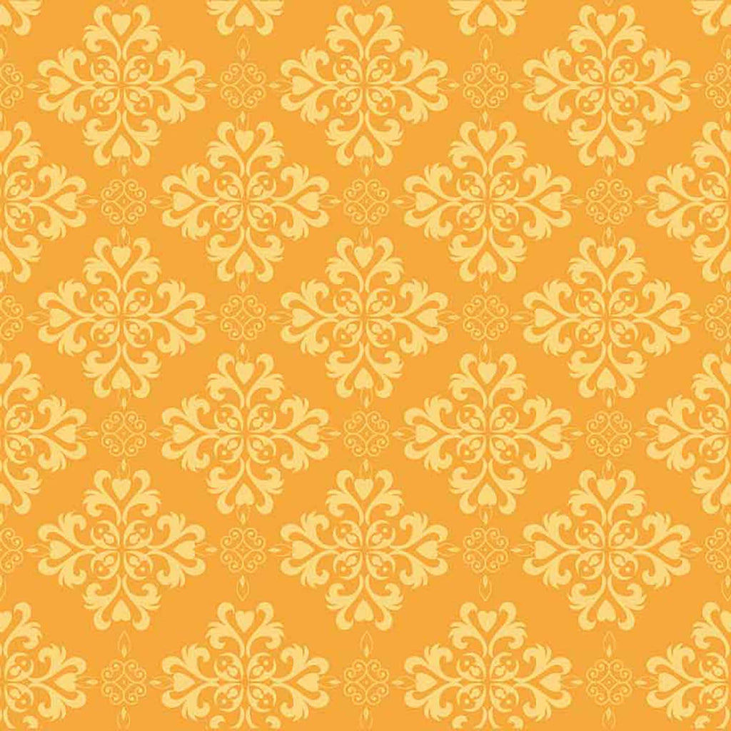 Decorative pattern with yellow floral designs on an orange background