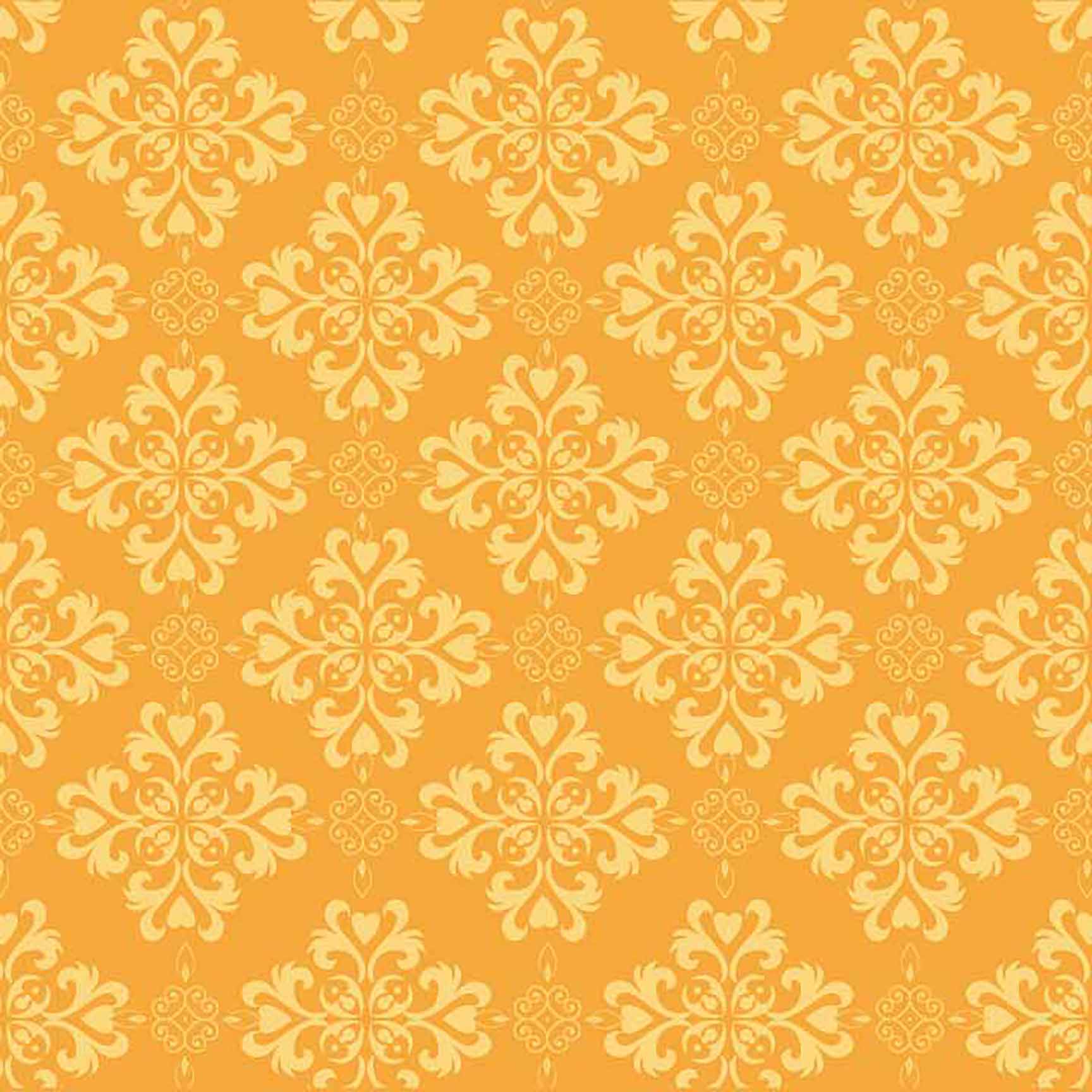Decorative pattern with yellow floral designs on an orange background