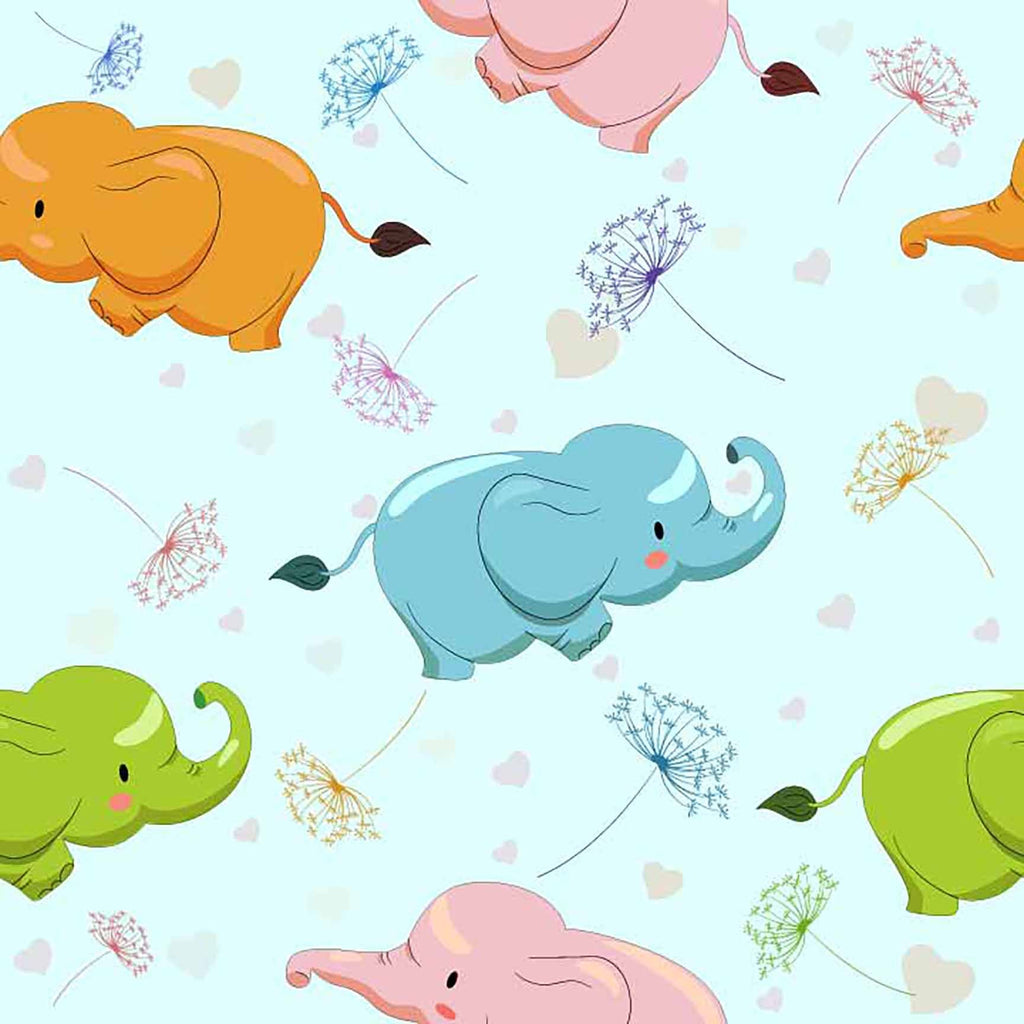 The Floral Wallpaper - Cute Colorful Elephant & Dandelion Seamless Pattern - Baby & Kids Print