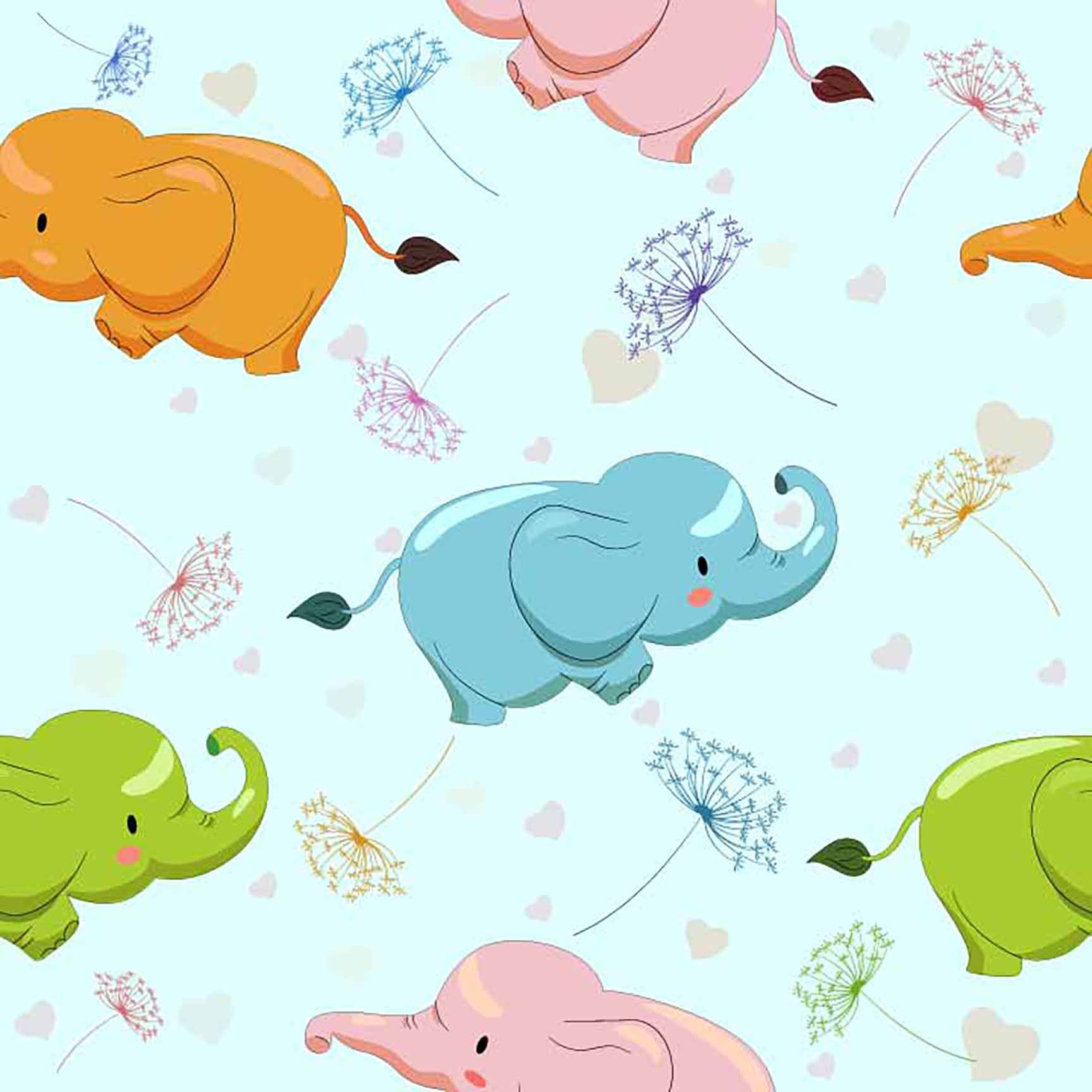 The Floral Wallpaper - Cute Colorful Elephant & Dandelion Seamless Pattern - Baby & Kids Print