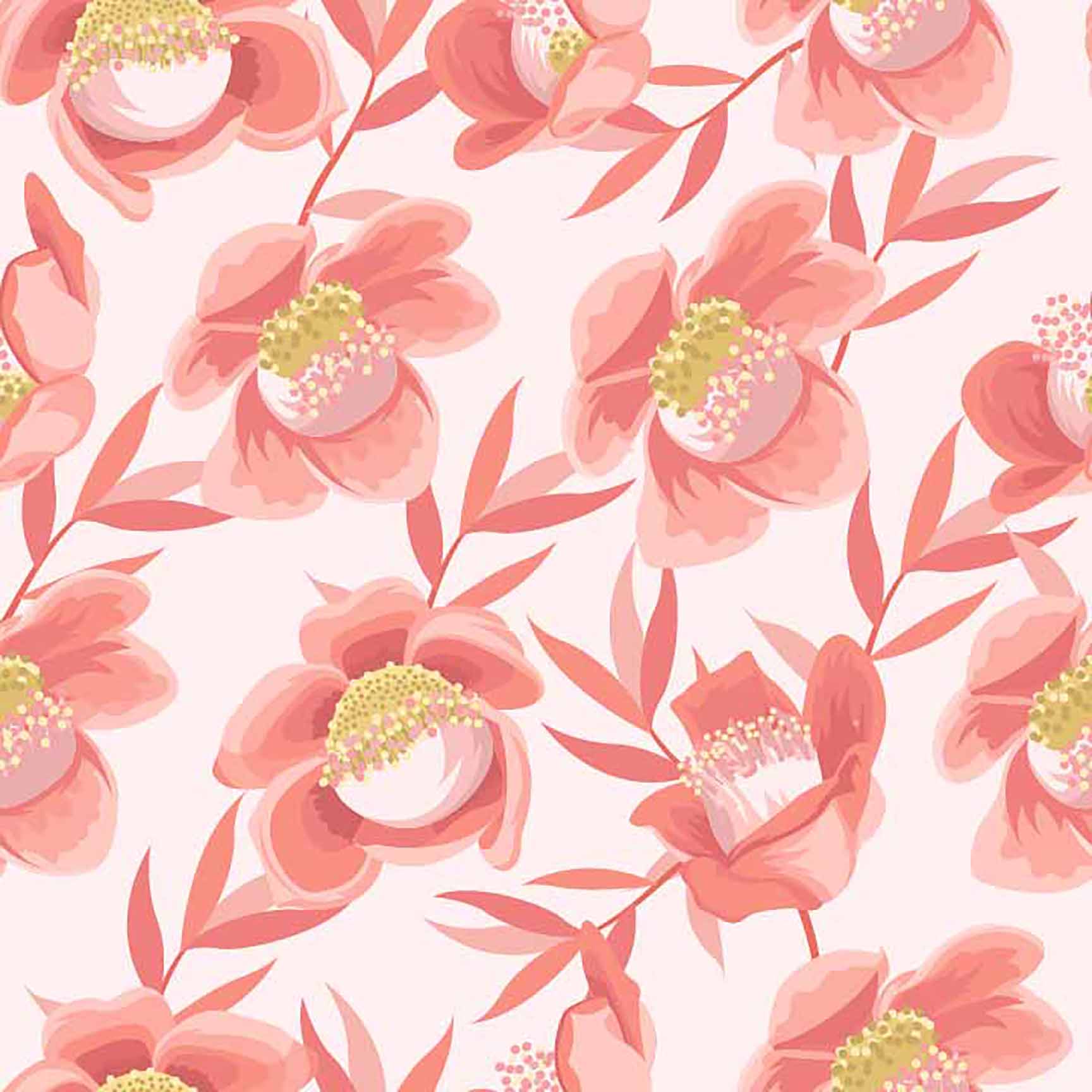 The Floral Wallpaper - Coral Blossom Seamless Pattern - Elegant Floral Design with Pink & Orange Blooms