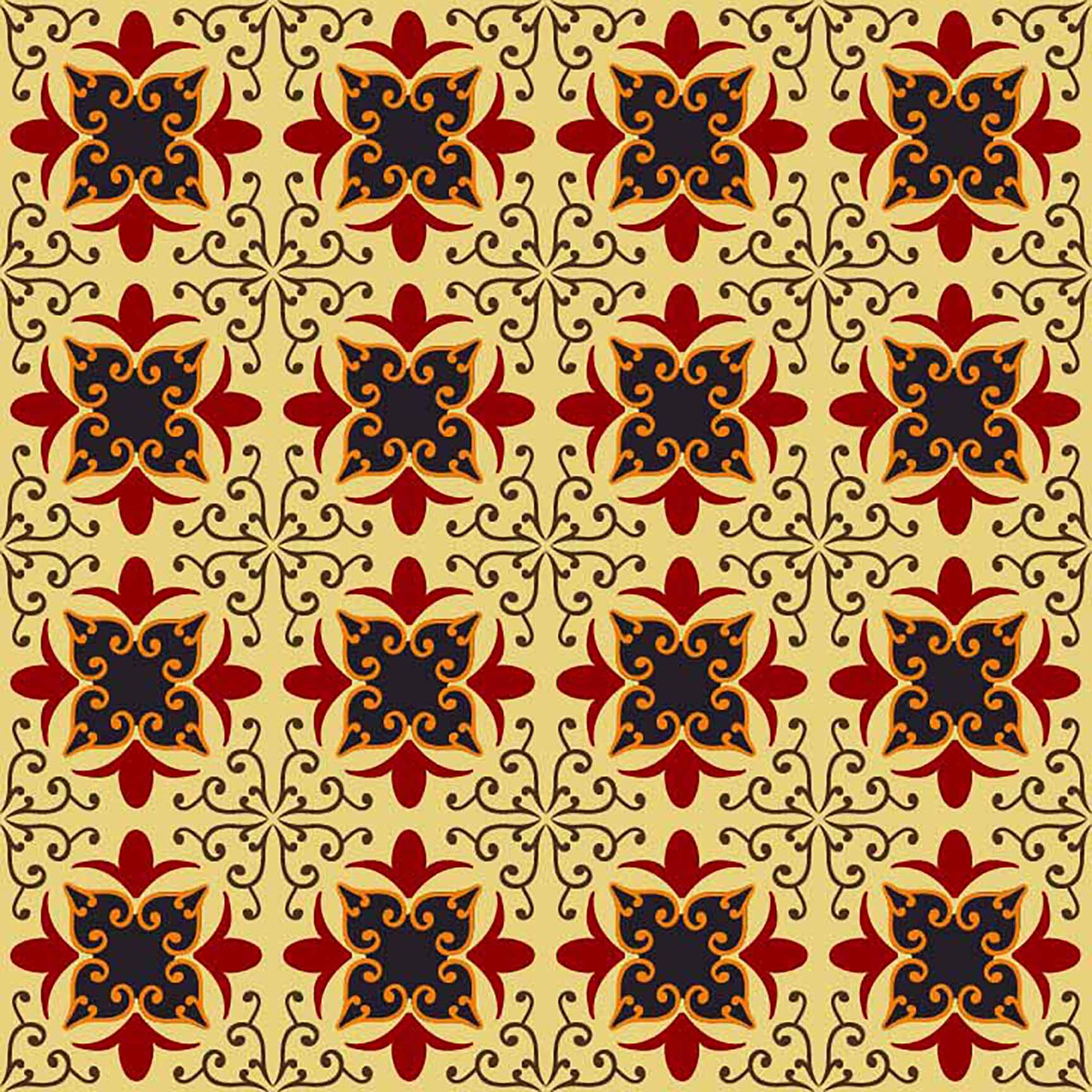 Warm Medieval Floral Tile Seamless Pattern - Ornate Gothic Design.