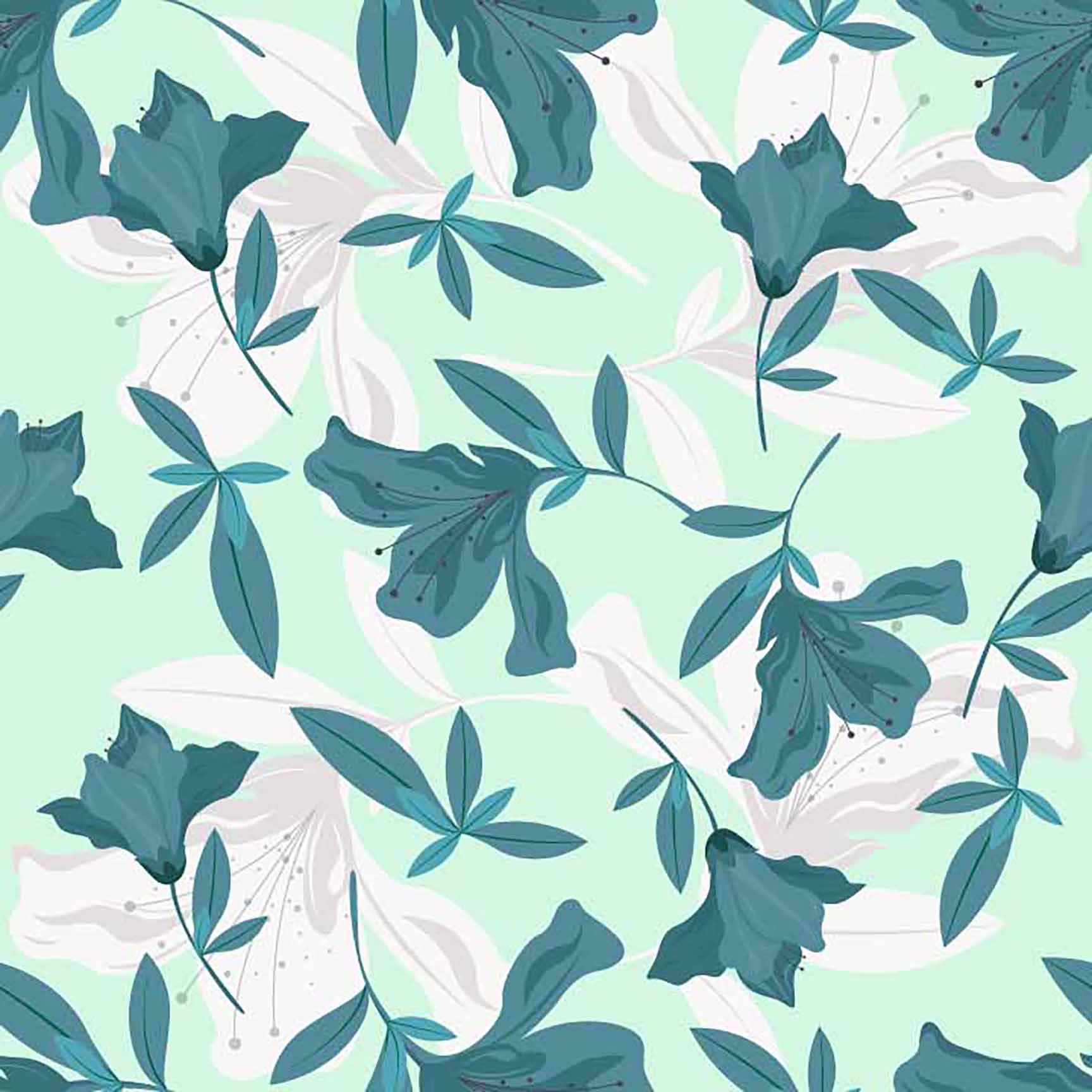 Serene Teal & Grey Floral Seamless Pattern - Calming Botanical Design.