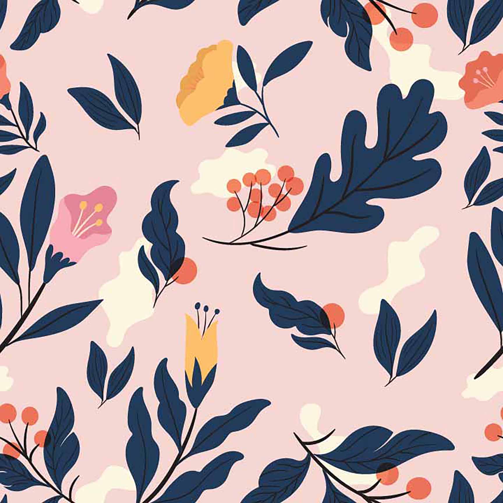 The Floral Wallpaper - Blush & Navy Botanical Garden Seamless Pattern