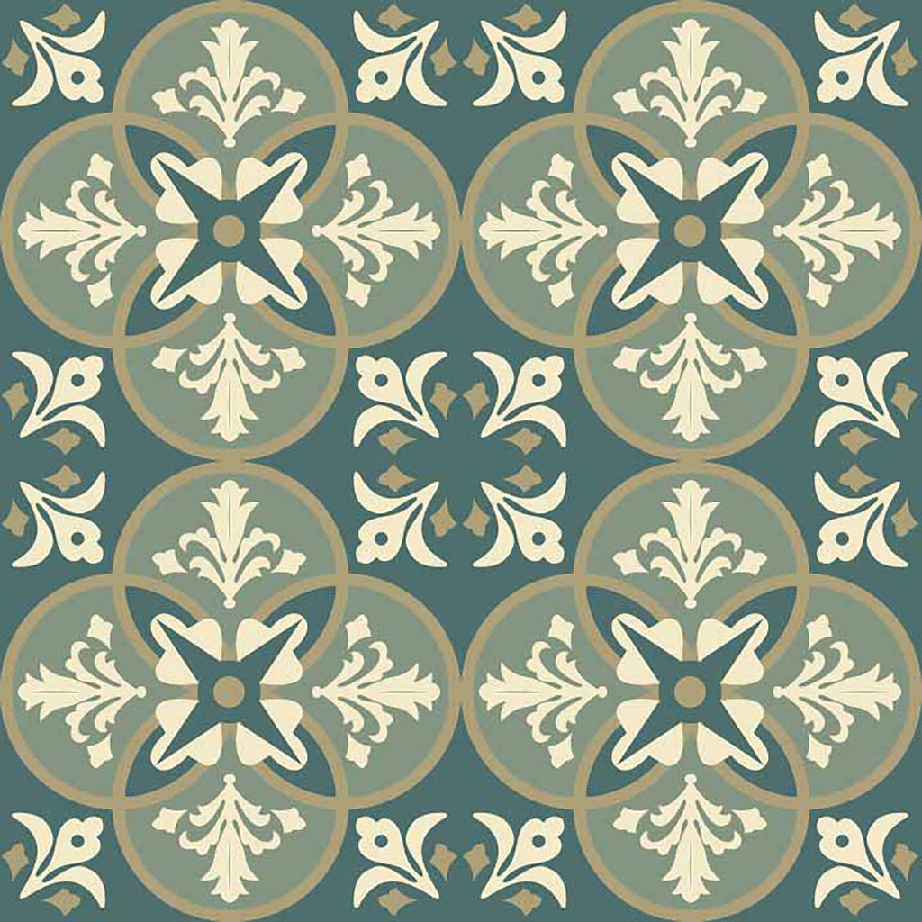 Green & Beige Gothic Floral Tile Seamless Pattern - Medieval Inspired Design.