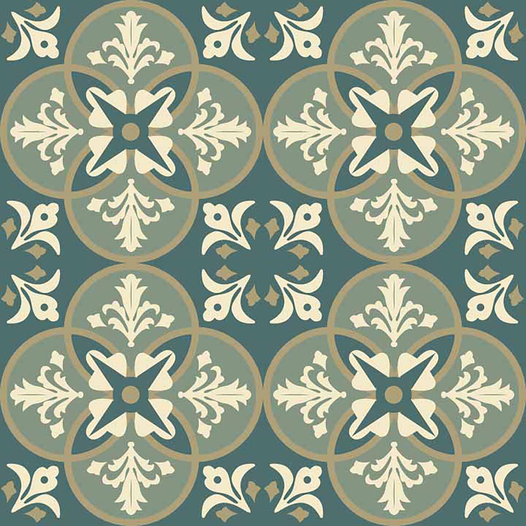 Green & Beige Gothic Floral Tile Seamless Pattern - Medieval Inspired Design.