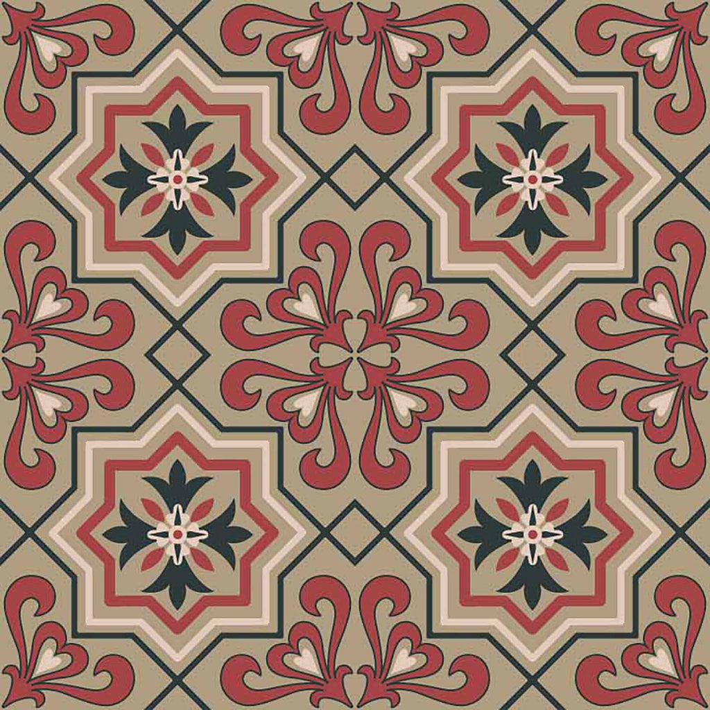 Rustic Moroccan Tile Seamless Pattern - Red & Black Geometric Floral Design.