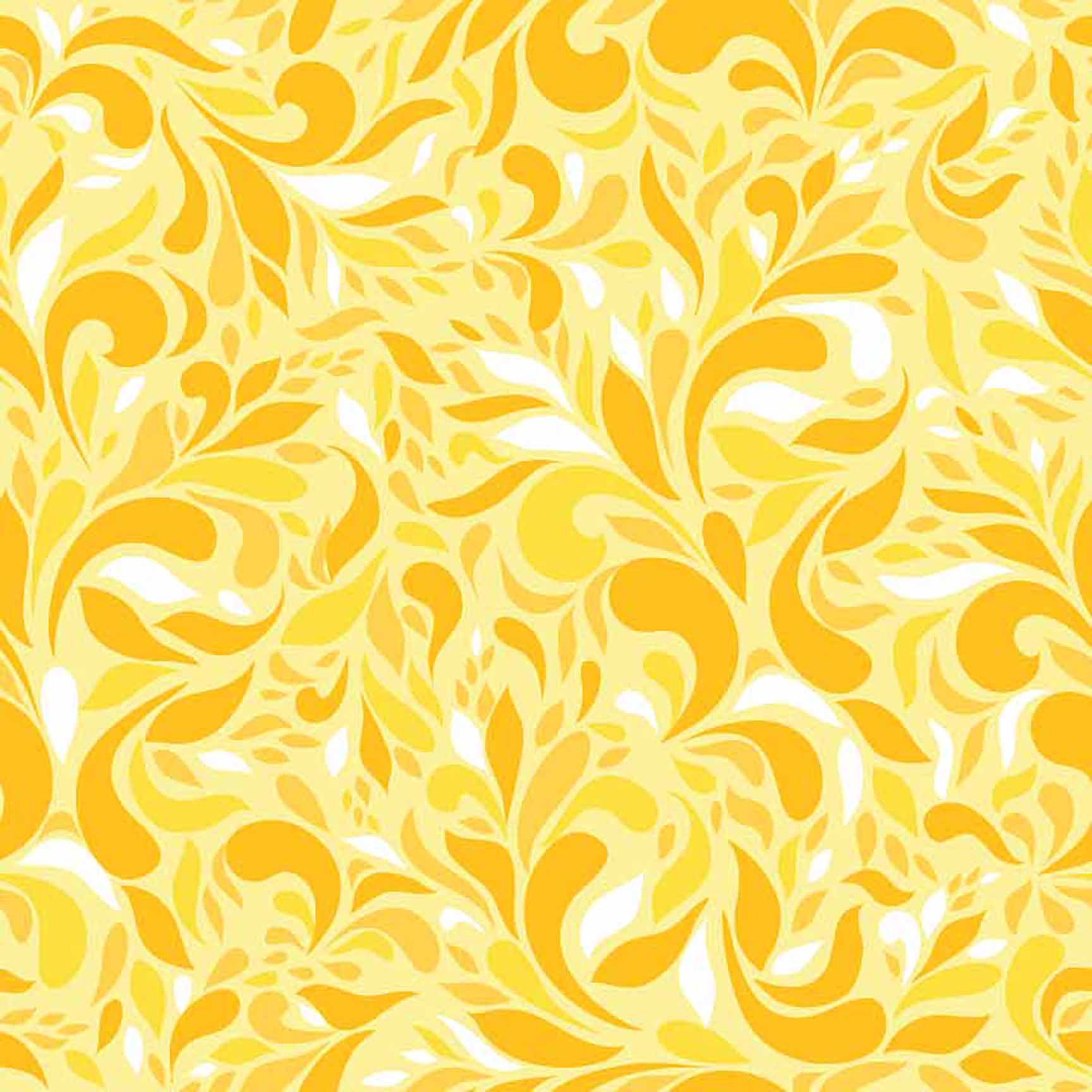 The Floral Wallpaper - Bright Yellow Abstract Swirl & Leaf Seamless Pattern - Nature Inspired Decor.