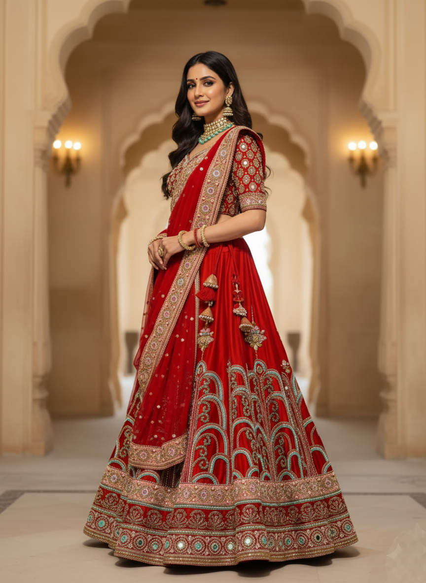 Elevate Your Elegance with the Asankh Rust Lengha