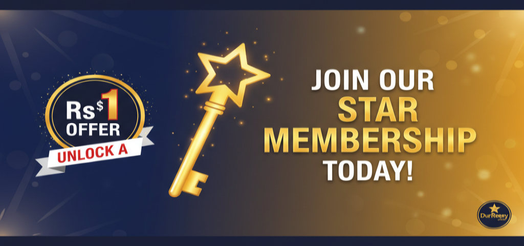 Promotional graphic for star membership with a gold key and text on a dark blue and gold background.