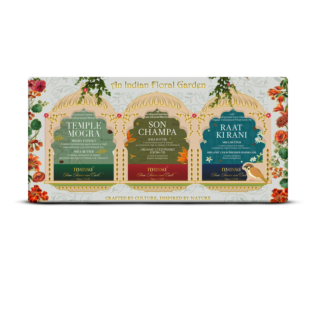 An Indian Floral Garden Gift set 3x150gm Natural Handmade Soap